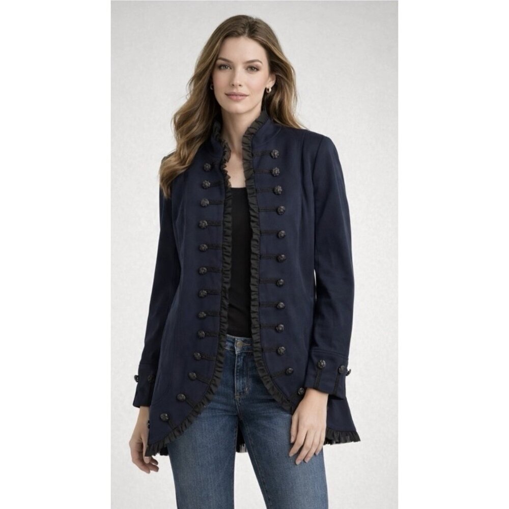 Soft Surroundings Stratford Military Jacket PL Navy Statement Preppy Classic